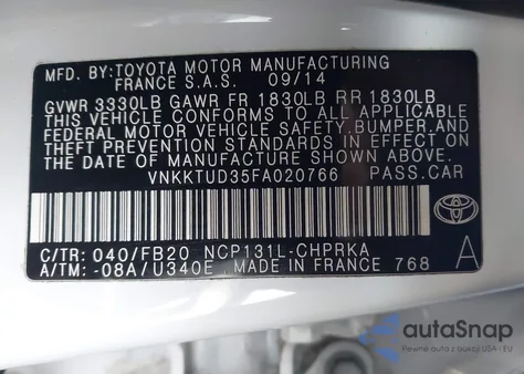 2015 Toyota Yaris Le z USA, uszkodzony, nr VIN VNKKTUD35FA020766